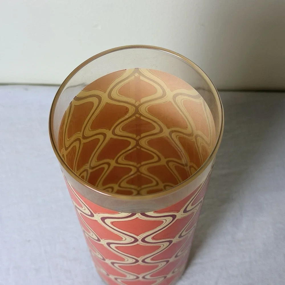 Libby Vase Cylindrical Retro Vintage MCM Geometric Mod Design Orange Coral 10